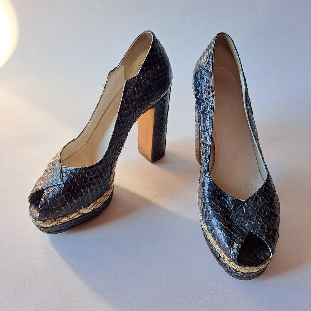 Miu Miu Runway Python Dark Blue Platform Heels Sh… - image 2